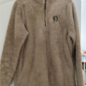 Sorority embroidered logo tan furry quarter zip